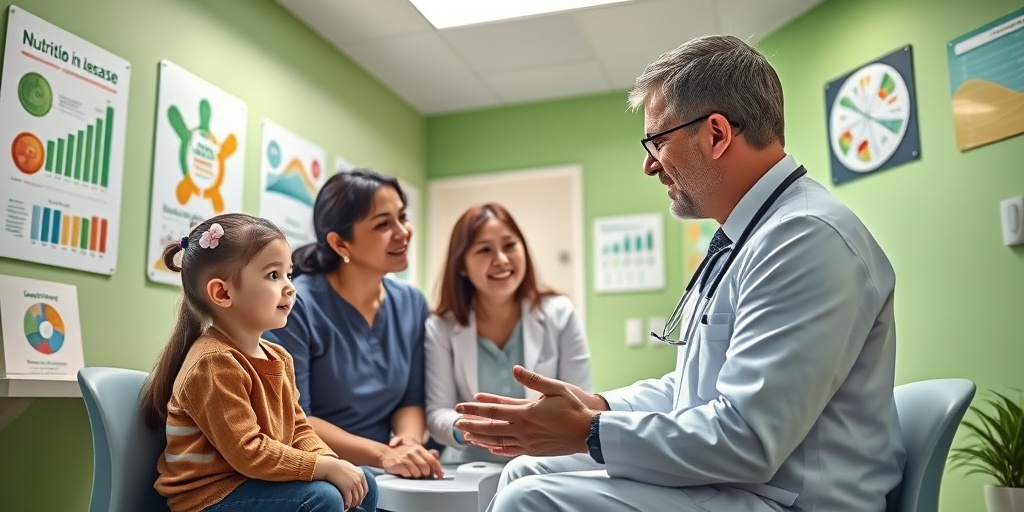 A healthcare professional discusses disease prevention with a family in a bright clinic, emphasizing proactive health management.  4.png
