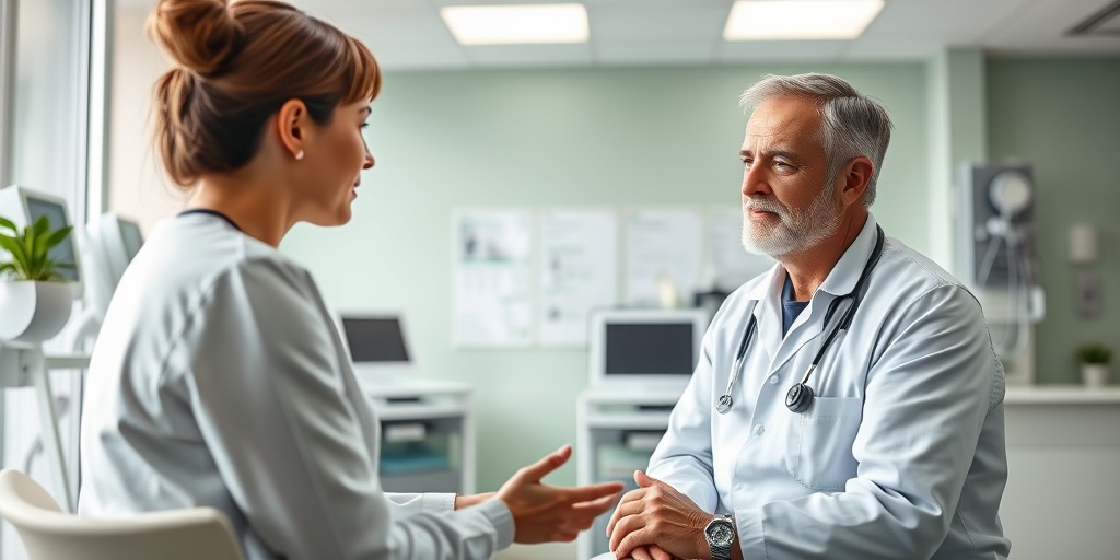 A healthcare professional discusses treatment options with a patient in a modern clinic, promoting hope and healing.  4.png