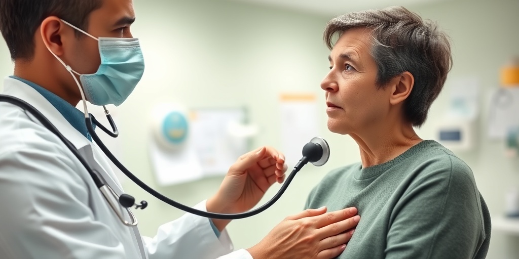 A healthcare professional listens to a patient's lungs with a stethoscope, emphasizing care in a modern clinic environment.  4.png
