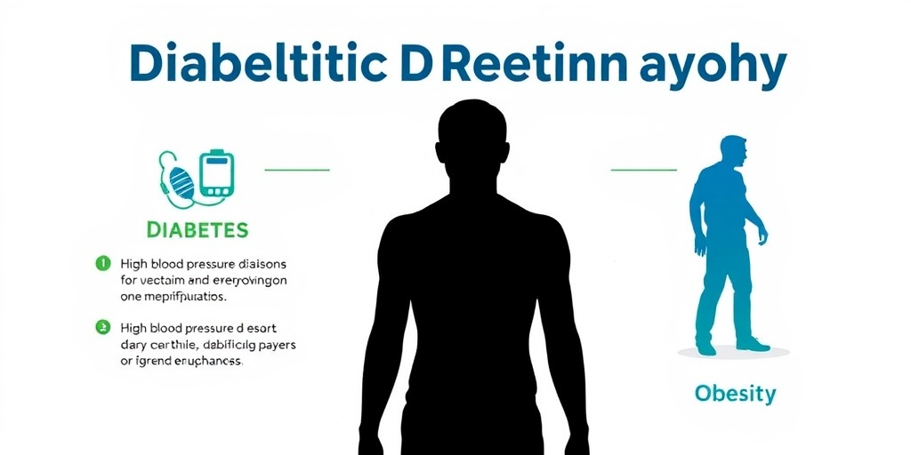 A human silhouette surrounded by icons of diabetes, high blood pressure, and obesity, promoting awareness of diabetic retinopathy.  3.png