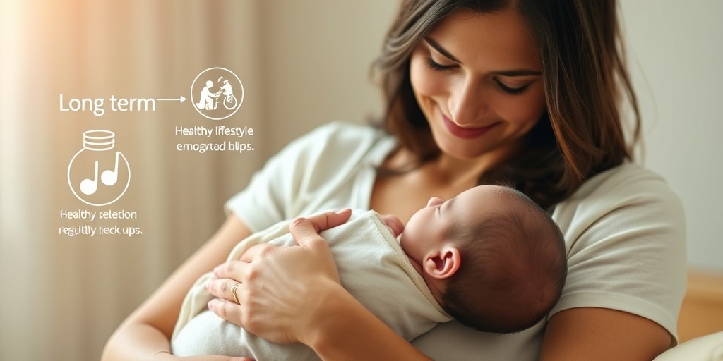 A mother tenderly holds her newborn, symbolizing the bond of motherhood amidst reminders of gestational diabetes management.  5.png