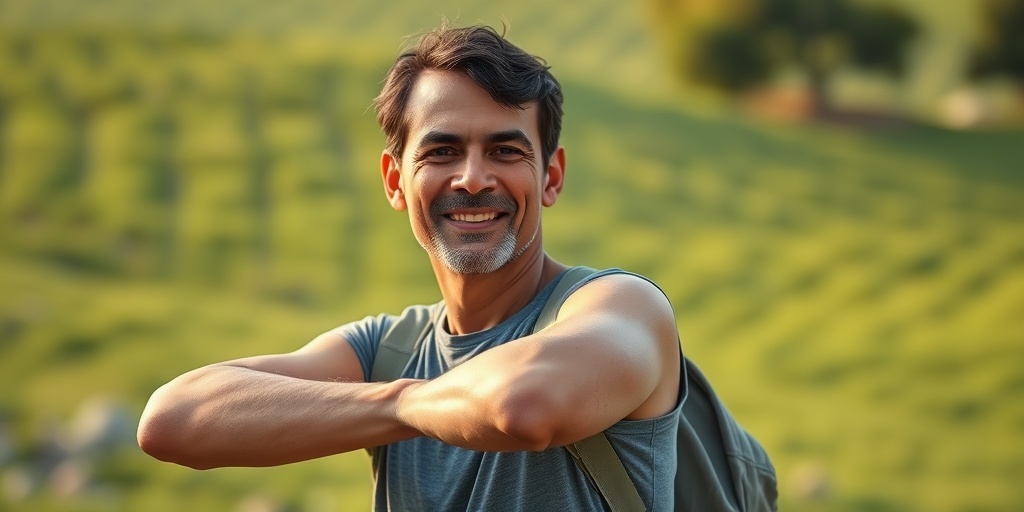 A person with Granuloma Annulare enjoys outdoor activities, displaying positivity amidst visible lesions, surrounded by a serene green landscape. 5.png