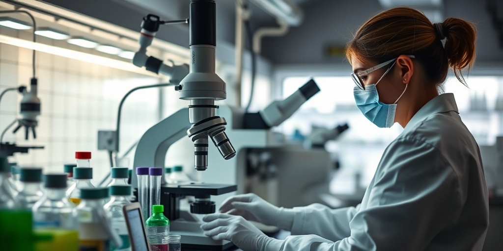 A researcher examines samples in a lab focused on diagnosing Glucosyl Ceramide Lipidosis, with advanced diagnostic equipment.  3.png