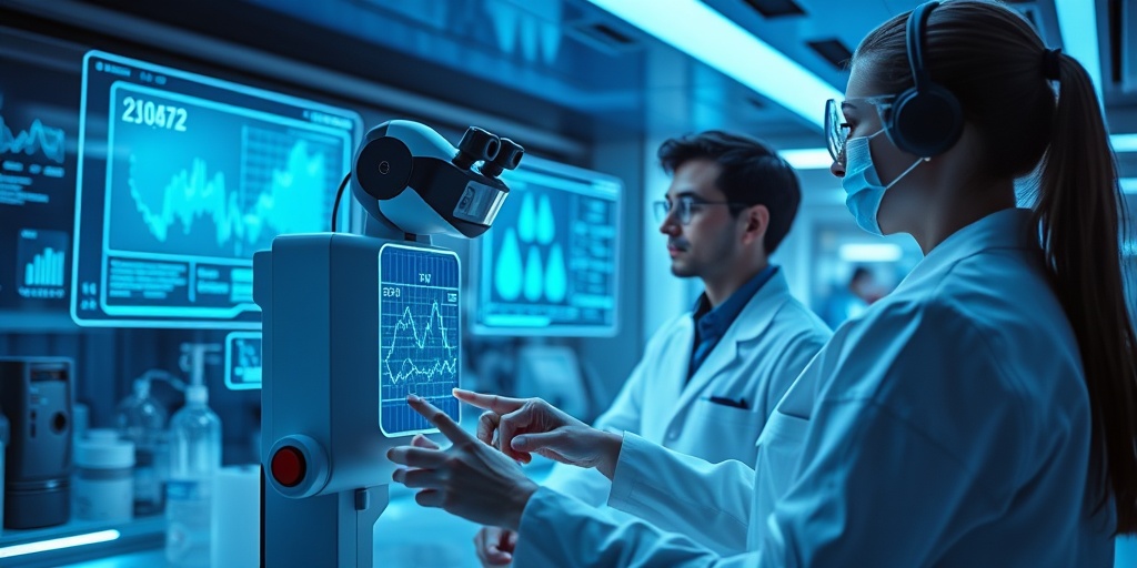 A researcher uses advanced technology in a futuristic lab, showcasing real-time data analysis for disease detection.  4.png