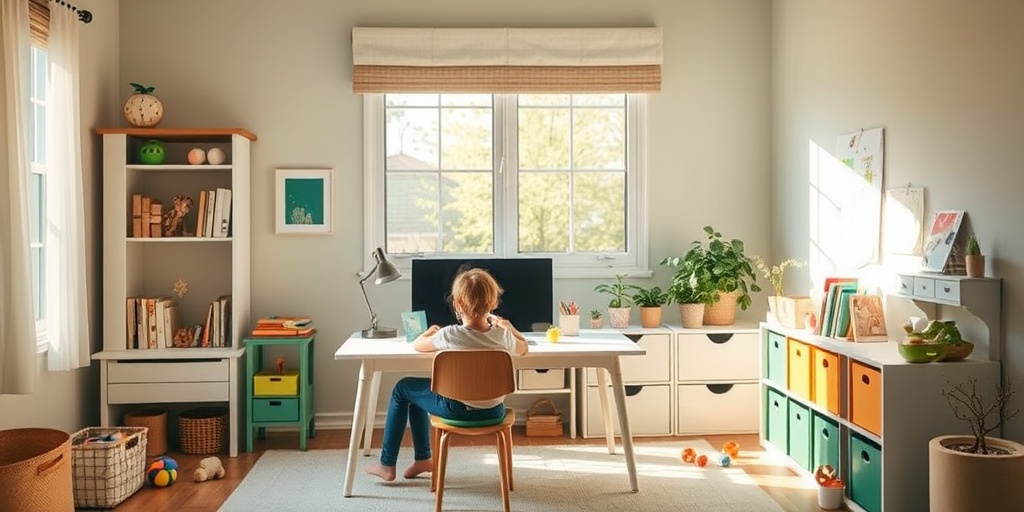 A serene study area for a child with ADHD features an organized desk and sensory toys, promoting focus and tranquility.  3.png