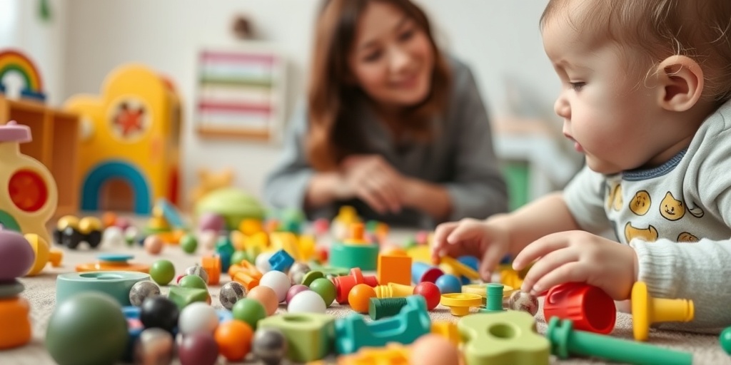 A toddler's play area showcases safe toys alongside potential hazards, with a caregiver attentively monitoring in the background.  4.png
