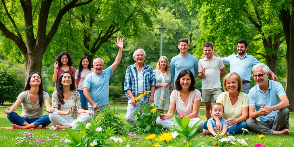 A vibrant park scene showcasing diverse individuals enjoying wellness activities, embodying the positive impact of homeopathy on health.  3.png