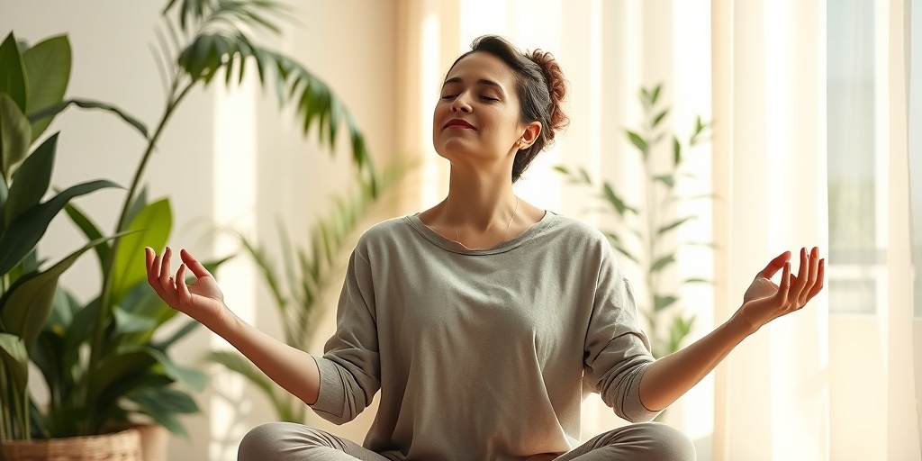 A woman practices yoga in a serene environment, embodying resilience while managing life with ovarian cysts.5.png