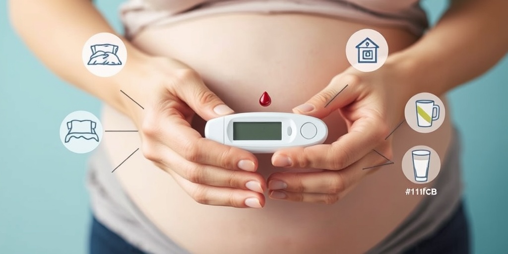 Close-up of a pregnant woman's hands with a glucose meter, highlighting urgency and awareness of gestational diabetes symptoms.  2.png