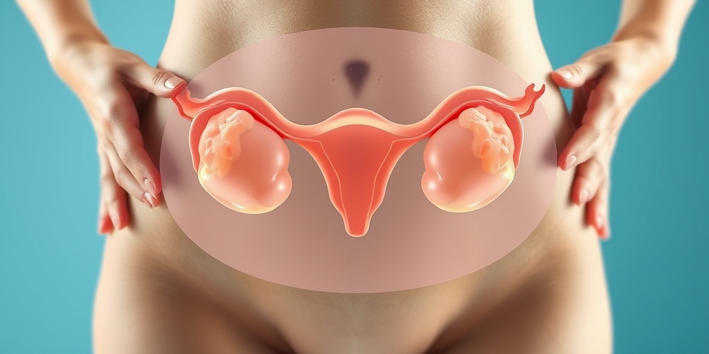 Close-up of a woman's abdomen with a translucent overlay showing cysts on ovaries affected by Bilateral Polycystic Ovarian Syndrome.  2.png