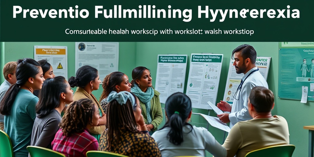 Community health workshop scene, participants engage in prevention strategies for Fulminating Hyperpyrexia, promoting proactive health management.  5.png