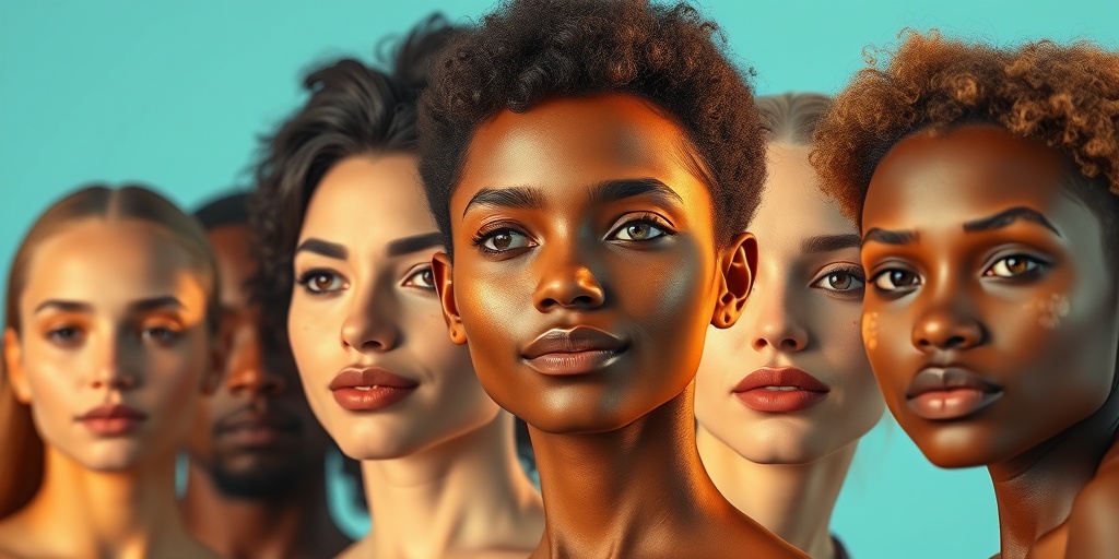 Diverse individuals with varying skin tones showcase Multiple Lentigines Syndrome, promoting awareness in a serene blue background.  2.png