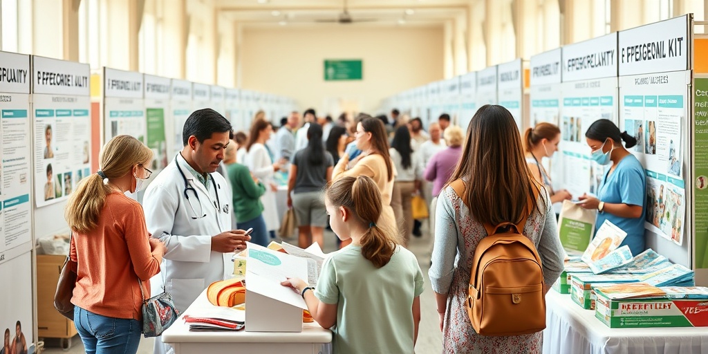 Families engage with healthcare professionals at a community health fair, promoting preparedness against bioterrorism threats.  5.png