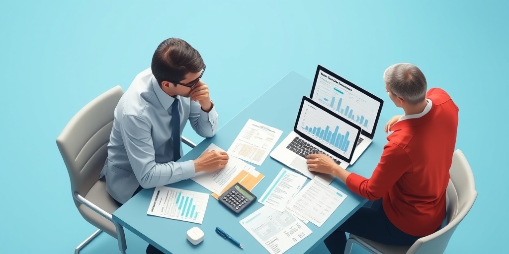 Financial advisor explaining LASIK costs to a patient, with documents and charts in a professional atmosphere.  5.png