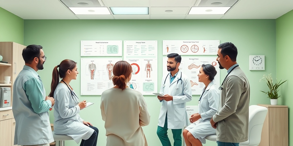 Healthcare professionals discussing treatment options for supravalvar aortic stenosis in a modern clinic environment.  5.png