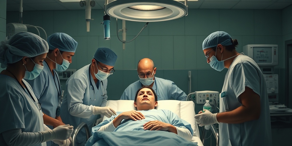 Healthcare team responds urgently in an emergency room, addressing severe complications of Fulminating Hyperpyrexia with advanced medical equipment.  4.png