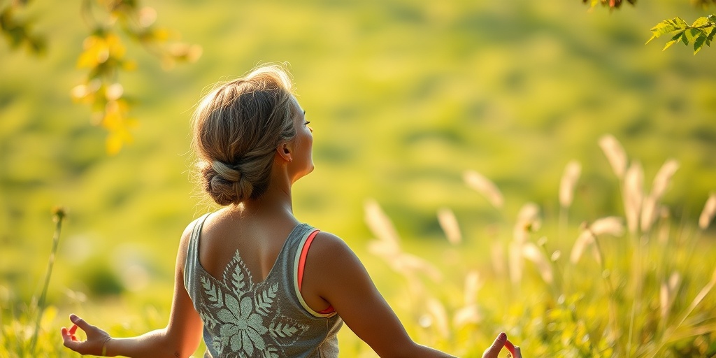 Individual practicing yoga outdoors, embodying resilience and well-being, surrounded by nature and a soft green backdrop. 5.png
