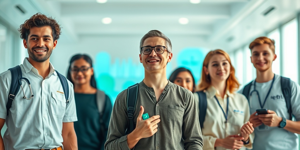 Individuals interact with wearable health technology, symbolizing a hopeful future in health management and real-time monitoring of vital signs.5.png