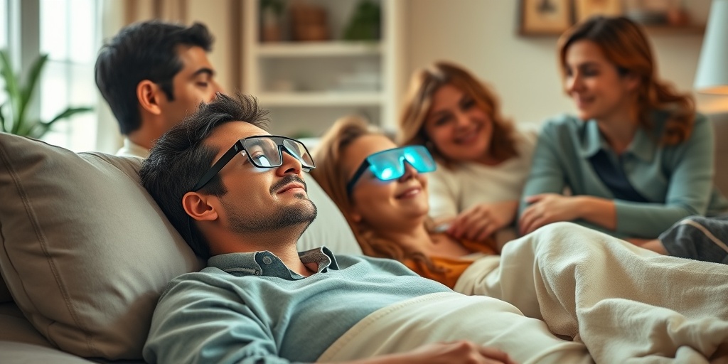Patient recovering at home with protective eyewear, supported by family in a cozy living room setting.  4.png