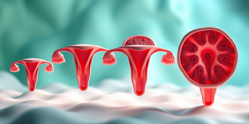 Three-dimensional models depict the stages of cervical cancer, showcasing progression with a respectful and educational tone.4.png