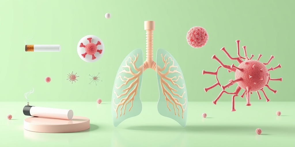 A 3D render illustrates pleuritis risk factors like smoking and infections, presented clearly against a soft green backdrop.  3.png