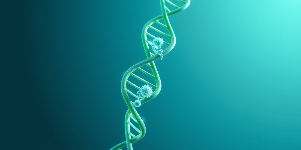 A 3D render of DNA and motor neurons illustrates the genetic complexities of Spinal Muscular Atrophy.3.png