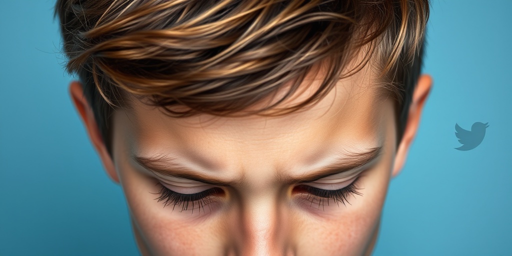 A close-up of a teenage boy's tired eyes and faint frown, lost in thought against a calming blue background.  2.png