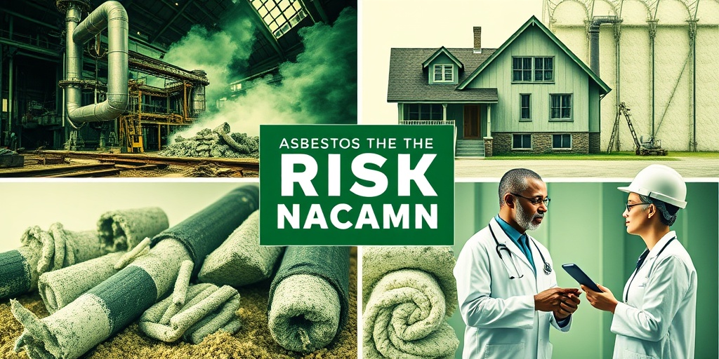 A collage highlights mesothelioma risk factors, featuring asbestos materials and a healthcare professional discussing prevention.  3.png