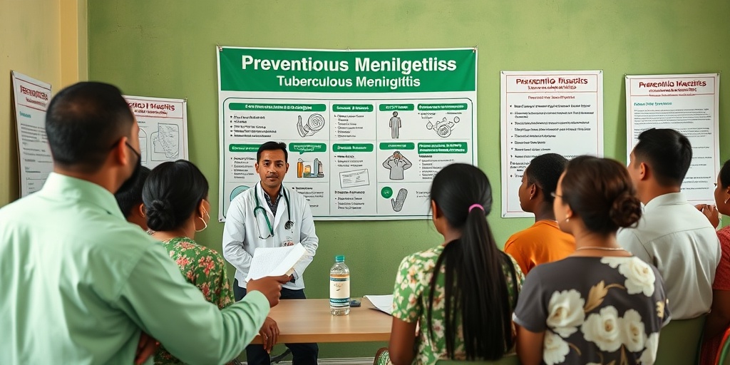 A community health workshop educates attendees on prevention strategies, featuring posters and engaged participants taking notes. 5.png