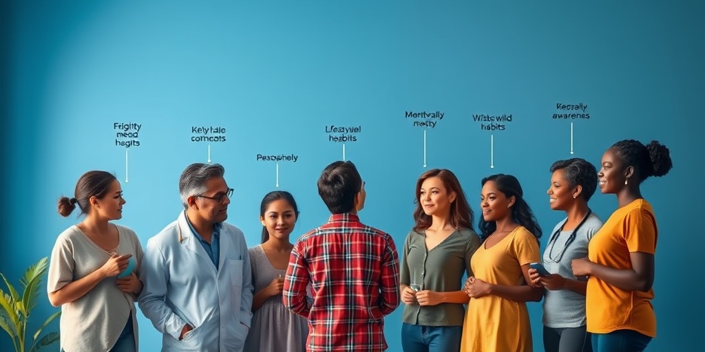 A diverse group discusses acromegaly risk factors in a community health setting, emphasizing lifestyle habits and awareness. 3.png