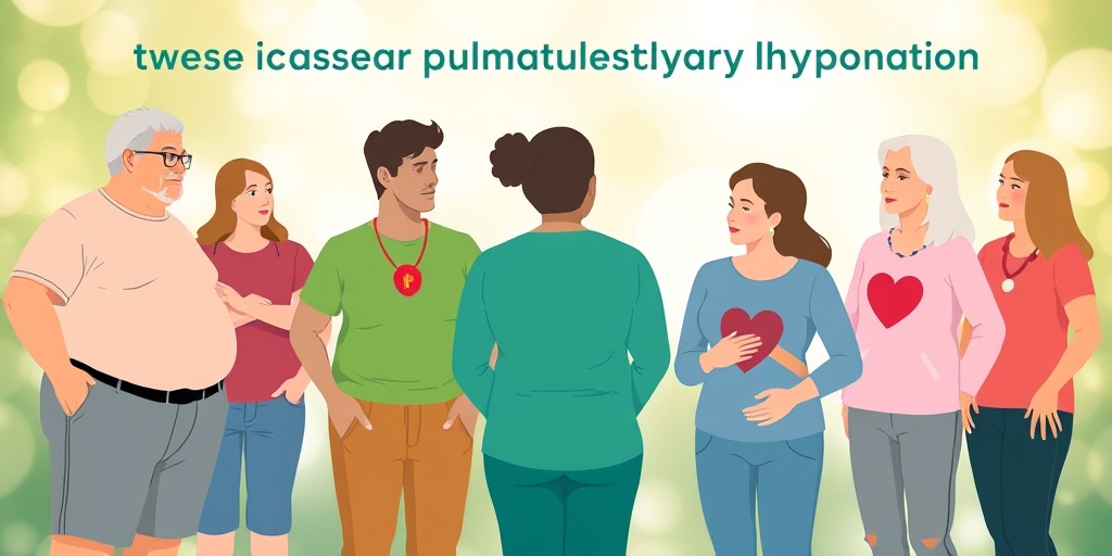 A diverse group discusses their experiences with pulmonary hypertension, symbolizing community support and awareness in a serene setting.  3.png