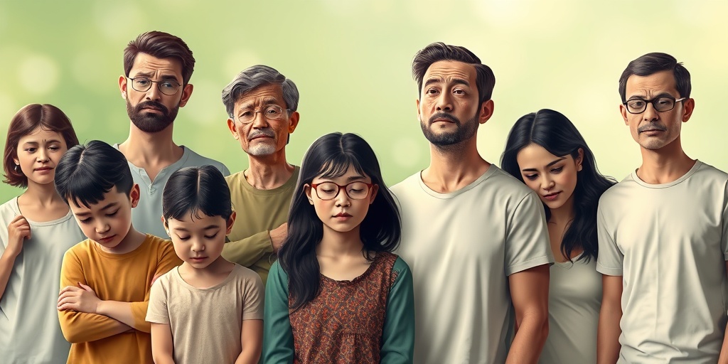 A diverse group of individuals displaying symptoms of Variola Virus, capturing their discomfort in a warm, hopeful atmosphere.  2.png