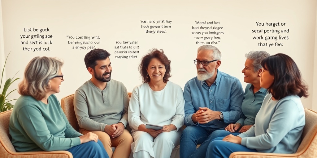 A diverse group therapy session captures patients sharing experiences and hope, set in a warm, inviting atmosphere of support.4.png