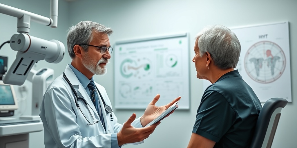 A doctor explains HHT diagnostics to a patient in a modern clinic, emphasizing the importance of accurate diagnosis.  3.png