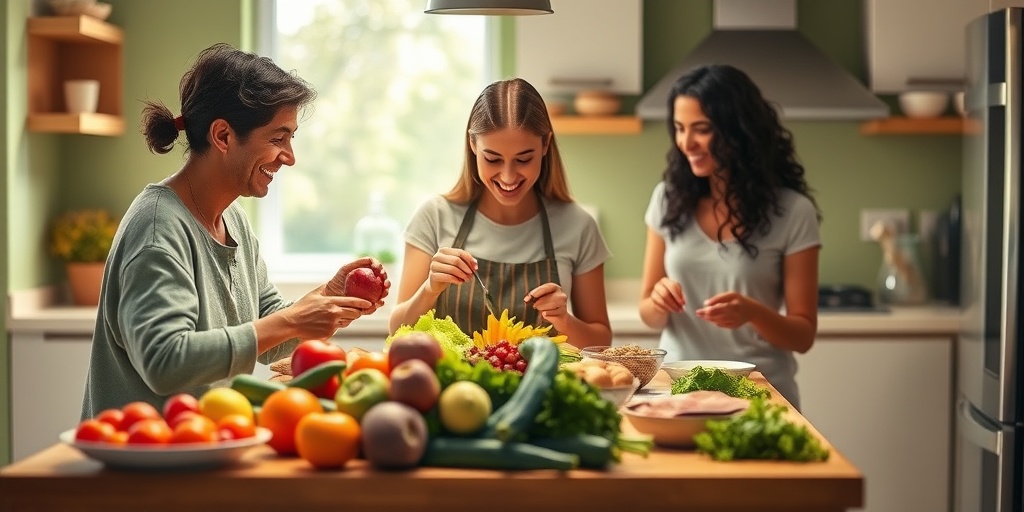 A family cooking a healthy meal together, showcasing the role of diet in diabetes prevention and well-being.  5.png