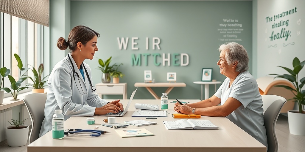 A healthcare professional discusses treatment options for Weir-Mitchell Disease in a modern, reassuring medical facility. 4.png