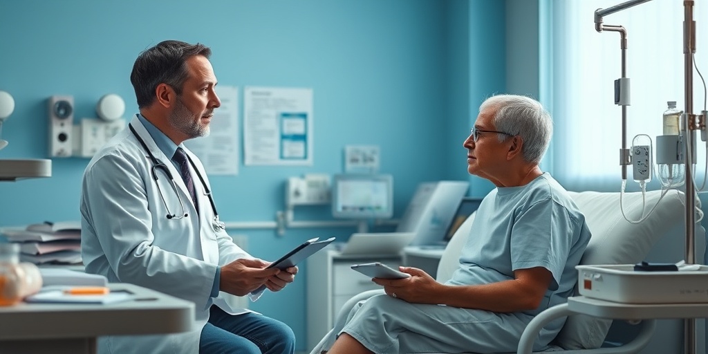 A healthcare professional discusses treatment options with a patient, highlighting medication and therapy in a clinical environment. 4.png