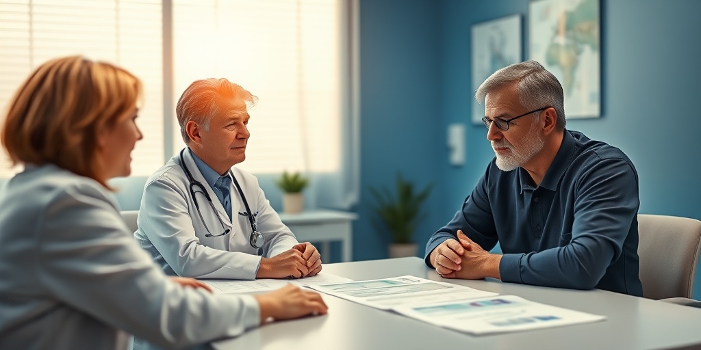 A healthcare professional discussing treatment options with a patient, set in a modern office with warm, inviting lighting.  4.png
