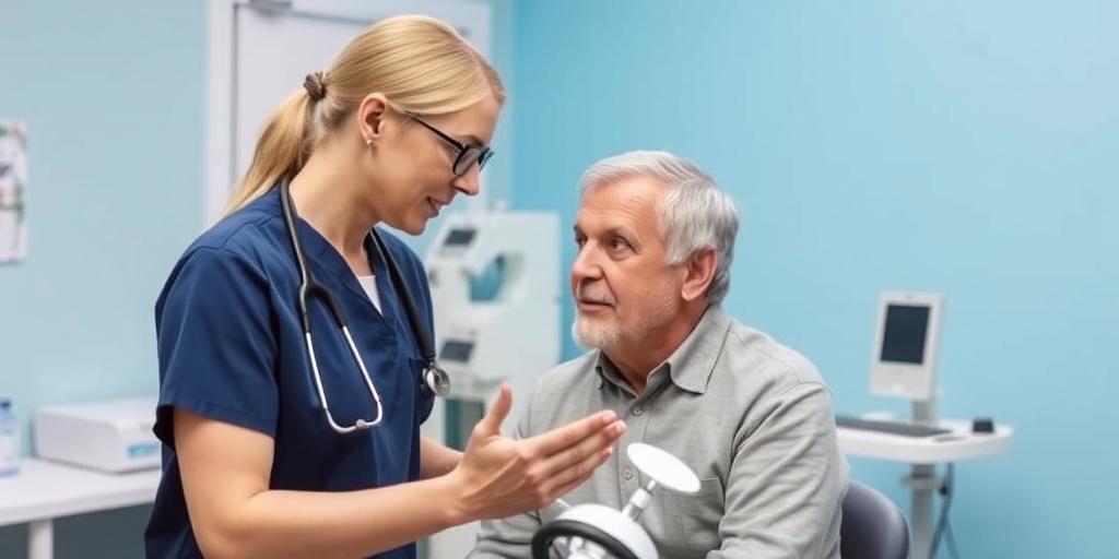 A healthcare professional explains a hearing test to a patient, fostering connection in a bright, welcoming clinical room. 4.png