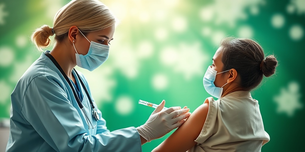 A healthcare worker administering a vaccine, highlighting the moment of reassurance and hope in a clinical setting.  4.png