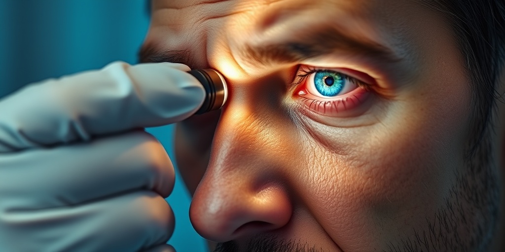 A medical professional examines a patient's eyes, capturing the seriousness of concussion symptoms in a compassionate clinical setting.  2.png