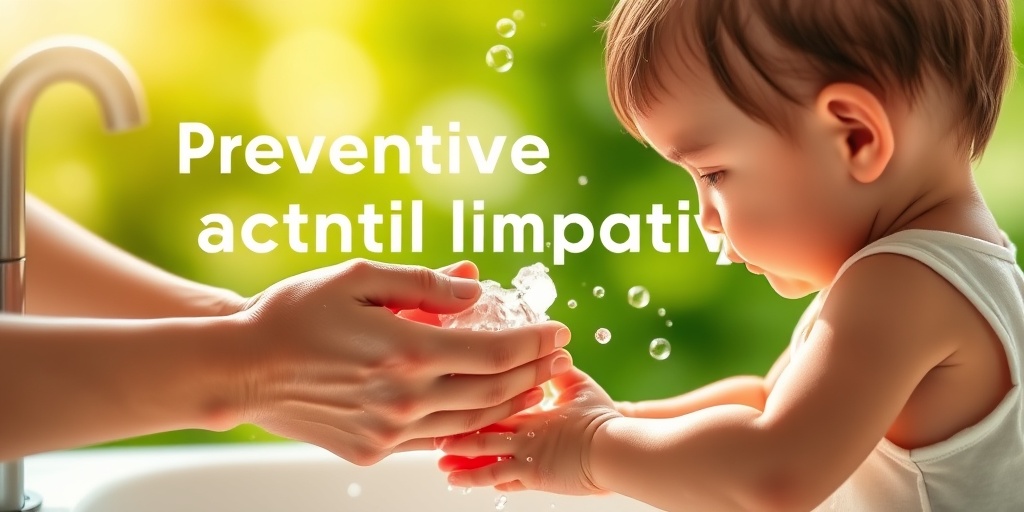 A mother washes her child's hands with soap, showcasing the importance of hygiene in a warm, inviting atmosphere.  5.png