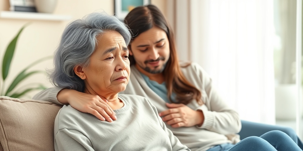 A patient experiences mild side effects at home, supported by a family member in a cozy, calming environment.  4.png