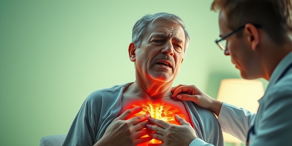 A patient in a clinical setting shows symptoms of pleuritis, with a concerned doctor providing care in warm lighting.  2.png