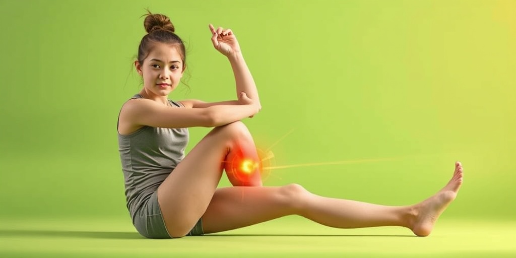 A teenage girl in a yoga pose shows discomfort in her knee, emphasizing the challenges of Osgood Schlatter during exercise.  2.png