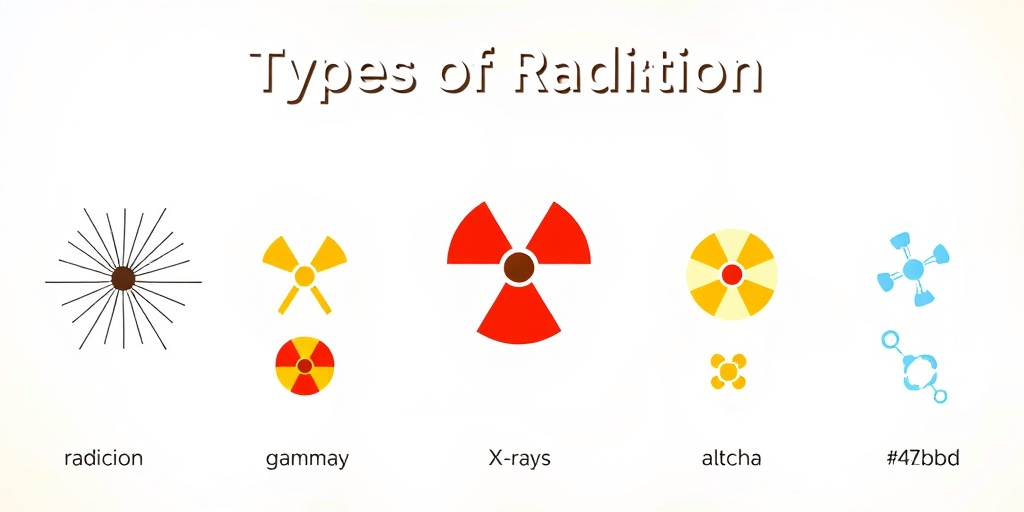 Educational display illustrates gamma rays, X-rays, and alpha particles with distinct colors and shapes on a calming creamy white backdrop. 2.png