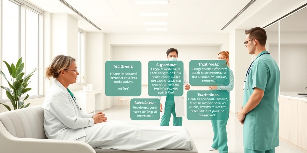Healthcare professionals discuss Babesiosis treatment options in a bright, modern medical facility, conveying hope and professionalism.  4.png