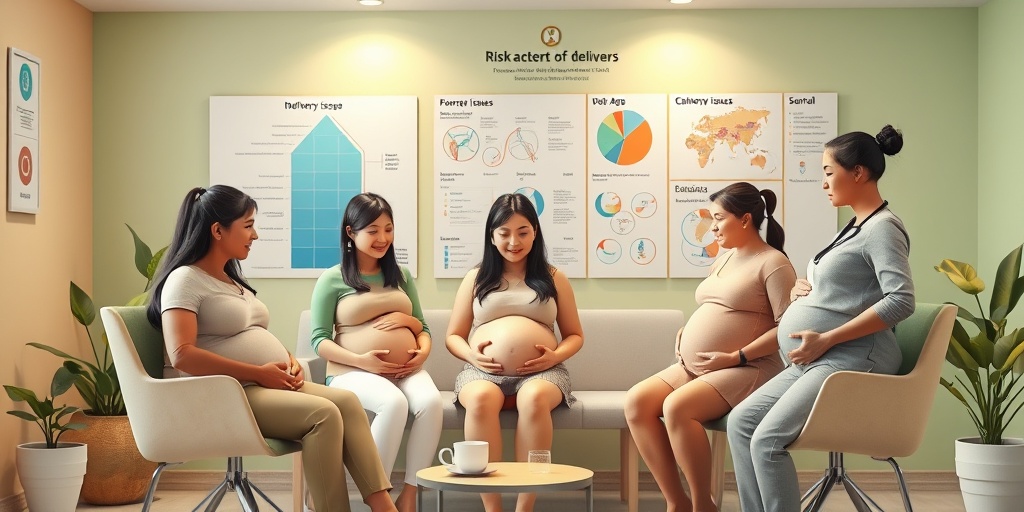 Pregnant individuals discussing risk factors with a physician in a warm, inviting consultation setting filled with educational materials.3.png