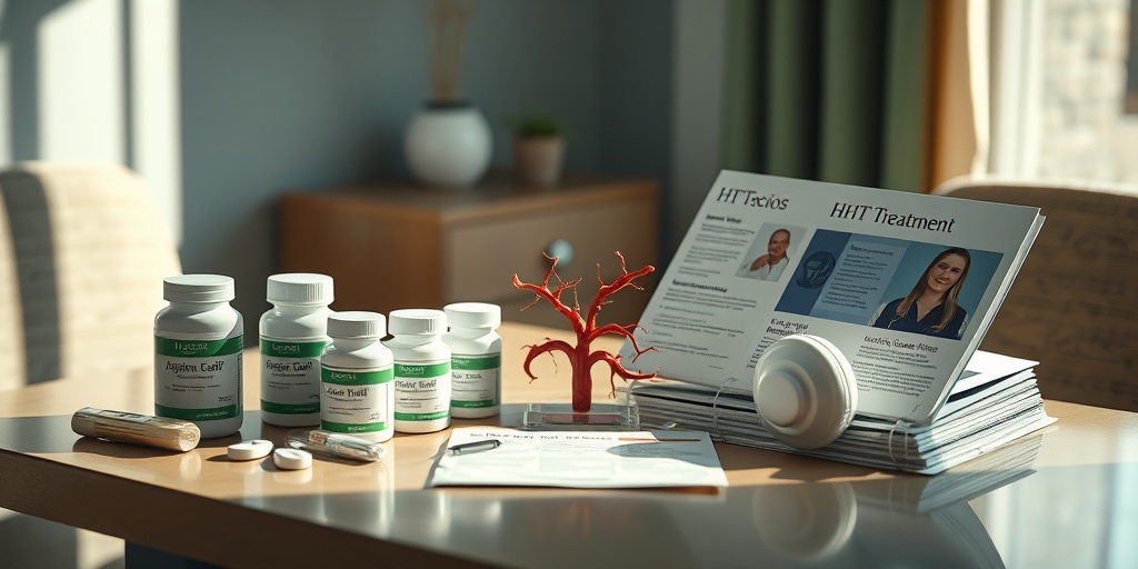 Various HHT treatment options are displayed on a table, emphasizing proactive management in a consultation room.  4.png