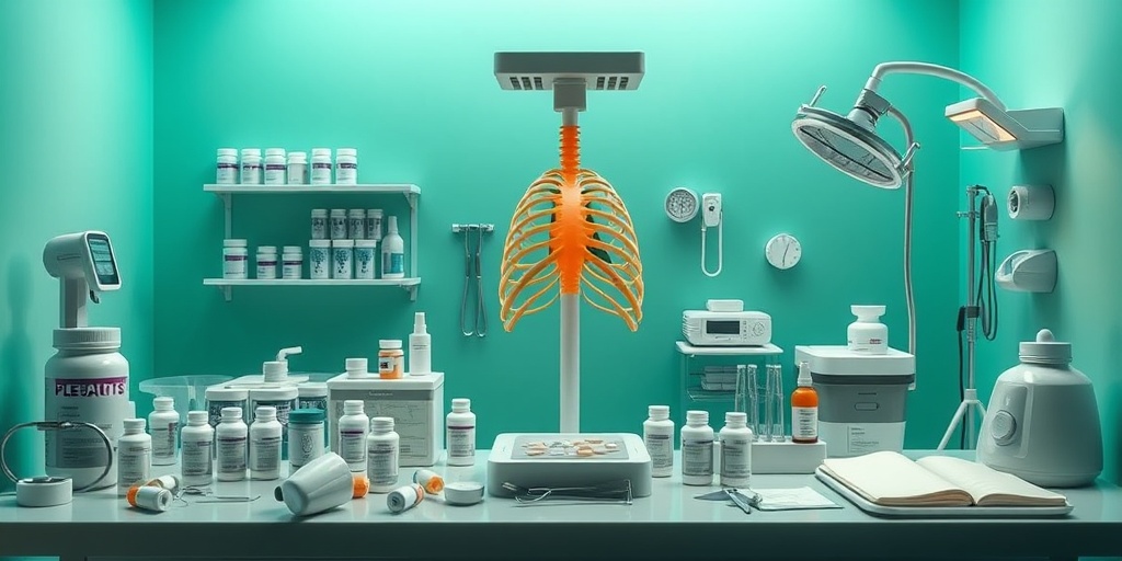 Various treatment options for pleuritis are displayed in a clinical setting, illuminated by soft lighting for a hopeful atmosphere.  4.png
